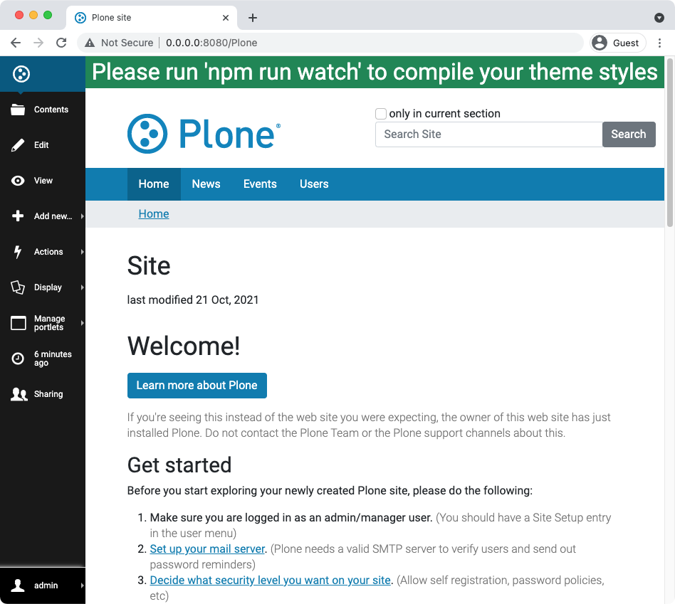 Plone site with installed addon